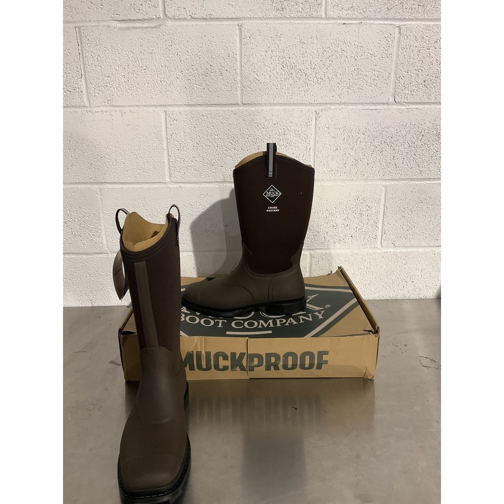 Muck Boot Chore Western Tall Work Boots Mens Size 10 Brown Waterproof Square Toe